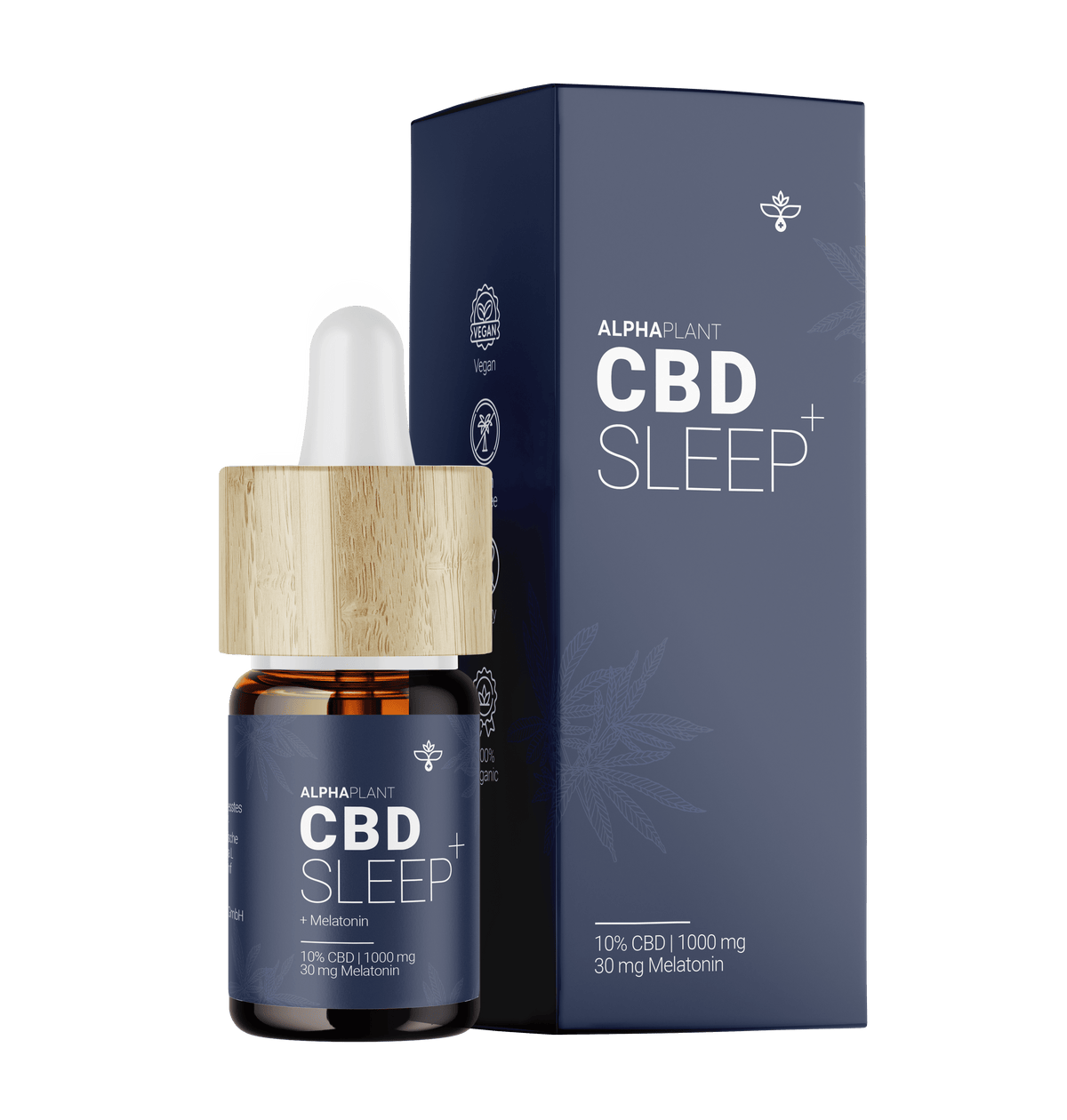 Alphaplant CBD-Öl Sleep+ 10% mit Melatonin mit Verpackung